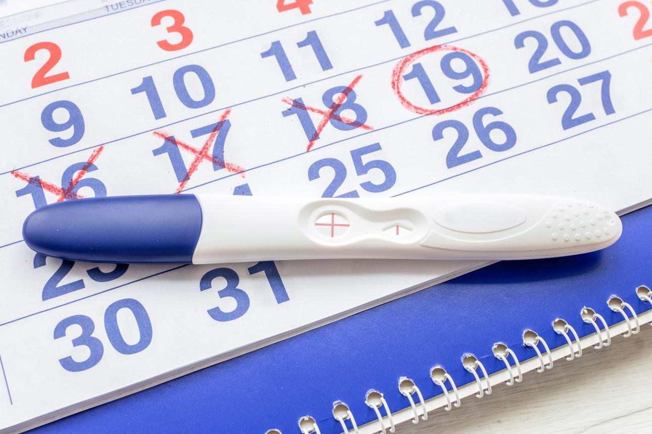 Positive pregnancy test with calendar top view